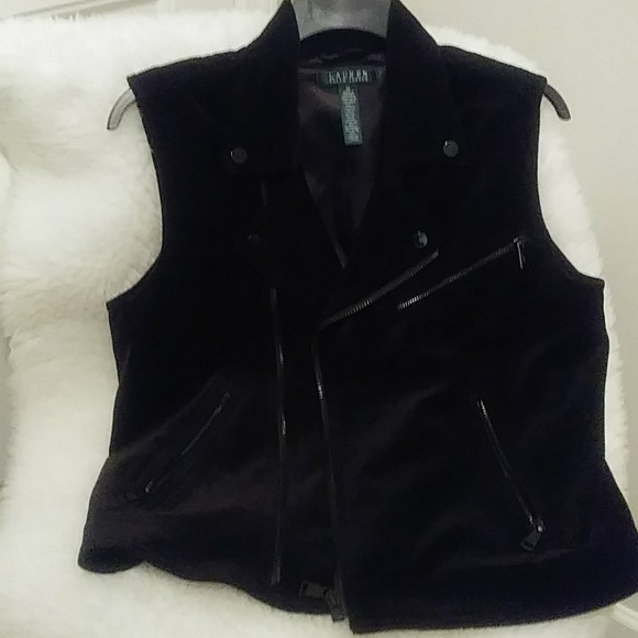 LAUREN RALPH LAUREN BLACK VELVET BIKE STYLE VEST - Picture 3 of 4